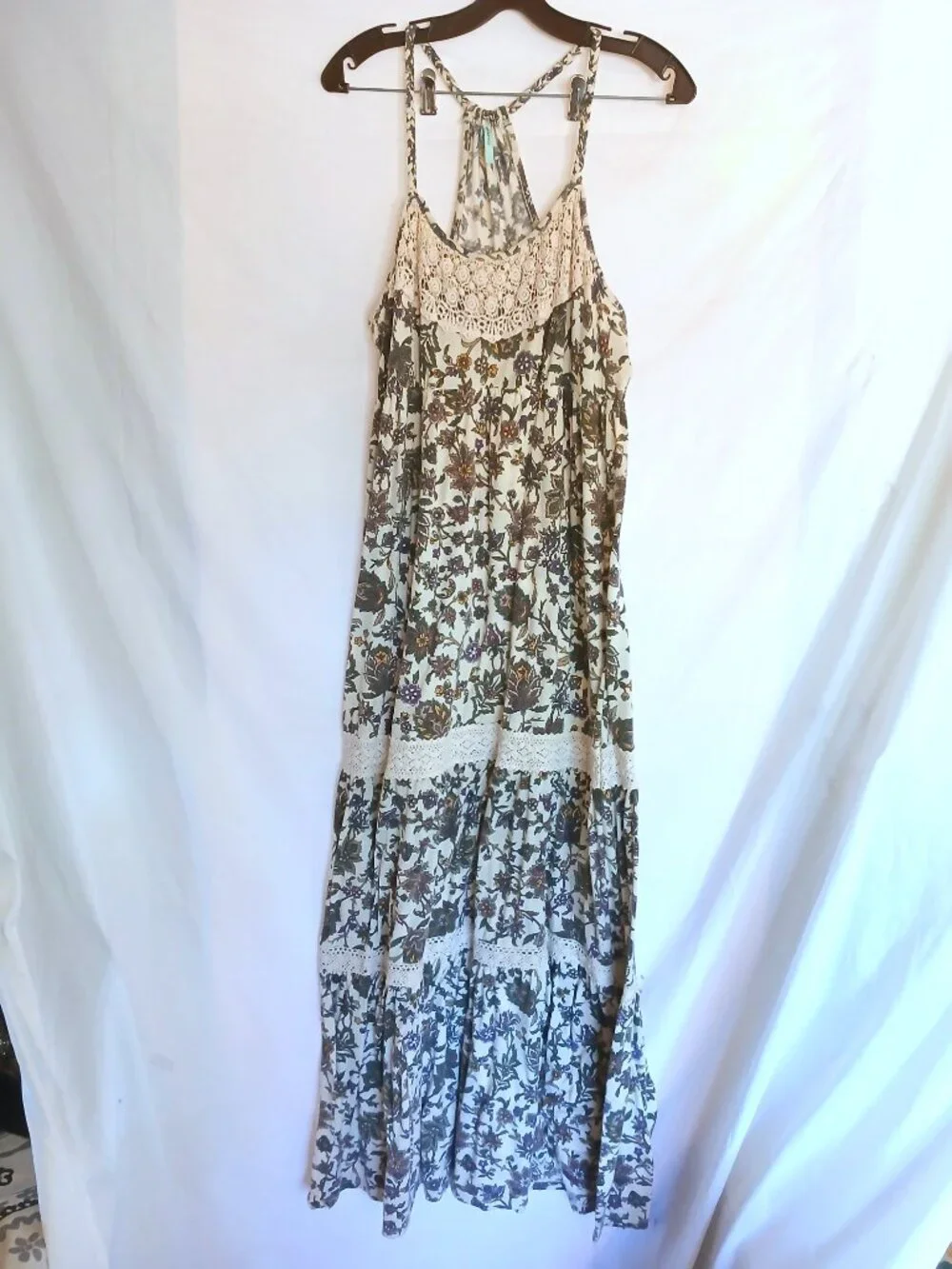 Maurices Cream Floral Crochet Lace Maxi Dress L Boho Cottagecore Festival Flowy